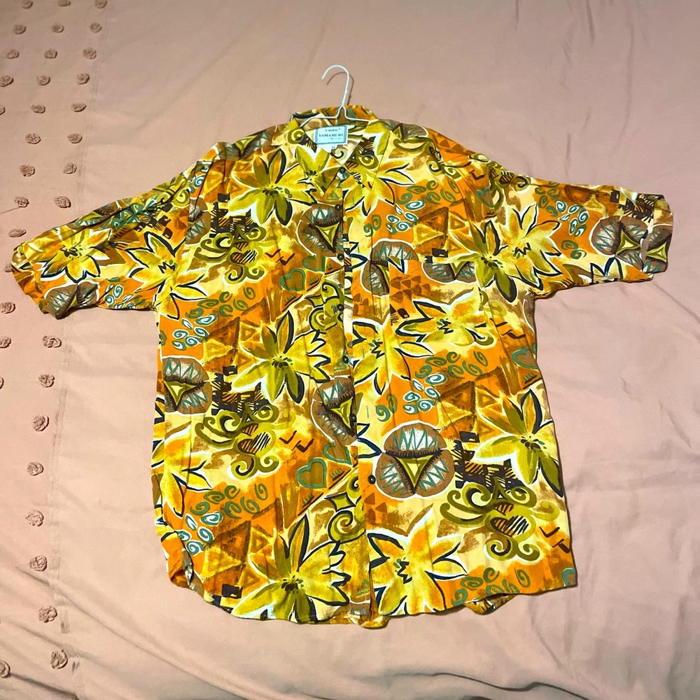 Vintage Yashi Yamamuri button down shirt sleeve party shirt 100% Viscosa XL